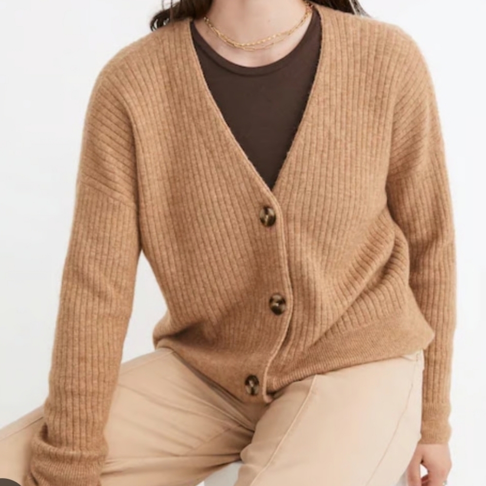 Madewell Heather Toffee Cameron Ribbed Cardigan